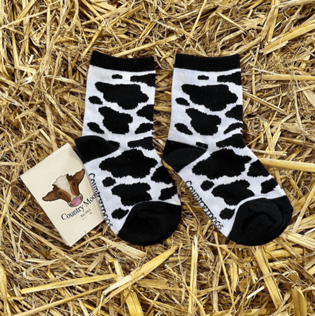 Childrens Cow Print Cow Socks (Crew Style)